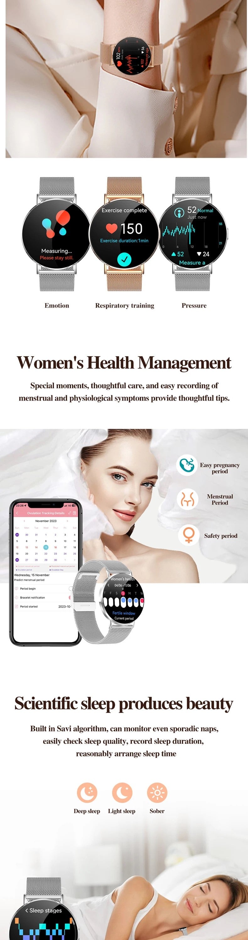 LWT KM88 Ultra Thin Calorie Tracker Smart Watch For Women, Purple Aluminum Alloy Watch With AMOLED Screen