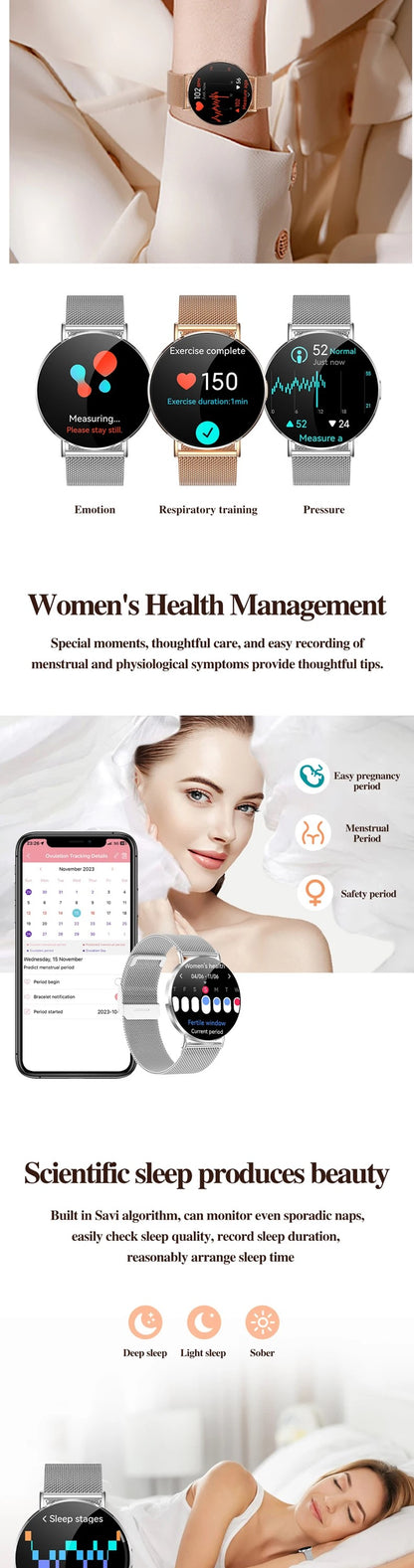 LWT KM88 Ultra Thin Calorie Tracker Smart Watch For Women, Purple Aluminum Alloy Watch With AMOLED Screen
