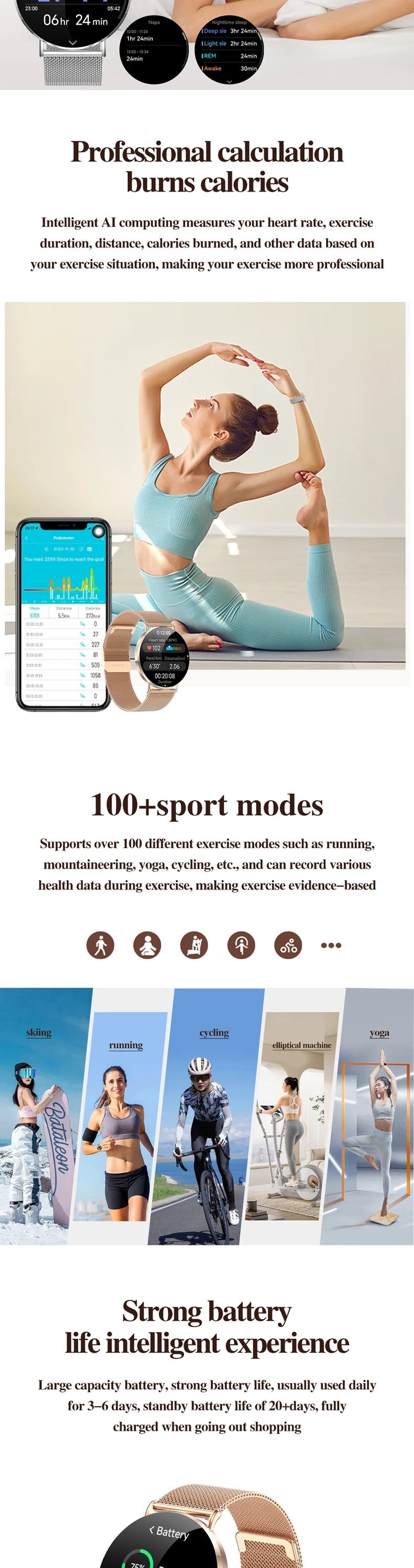 LWT KM88 Ultra Thin Calorie Tracker Smart Watch For Women, Purple Aluminum Alloy Watch With AMOLED Screen