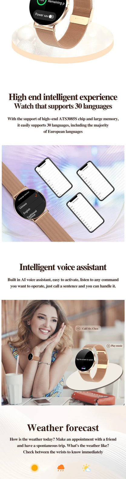 LWT KM88 Ultra Thin Calorie Tracker Smart Watch For Women, Purple Aluminum Alloy Watch With AMOLED Screen