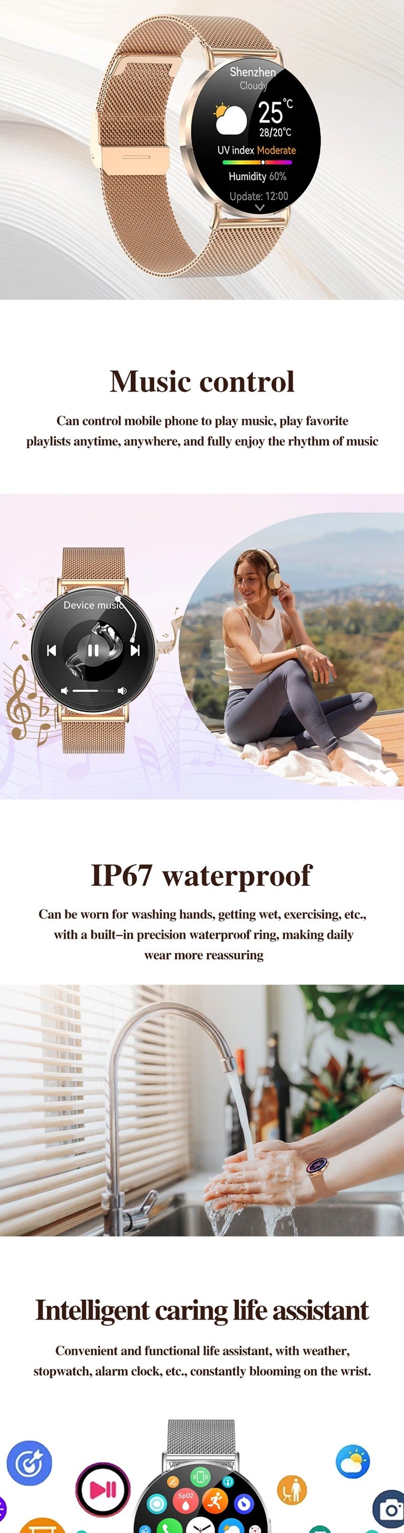 LWT KM88 Ultra Thin Calorie Tracker Smart Watch For Women, Purple Aluminum Alloy Watch With AMOLED Screen