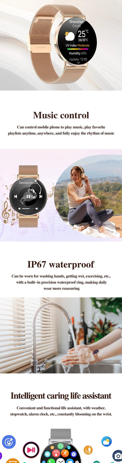 LWT KM88 Ultra Thin Calorie Tracker Smart Watch For Women, Purple Aluminum Alloy Watch With AMOLED Screen