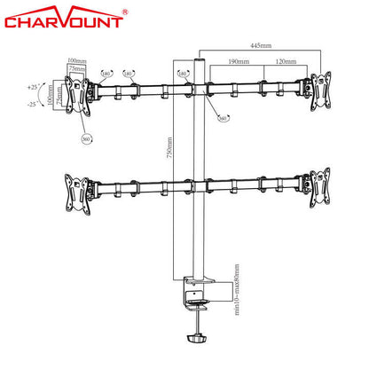 LWT CT-LCD-DS1704A QUAD Computer Monitor Mount Professional Supply Max VESA 100*100mm Full Motion 180 Degrees Swivel