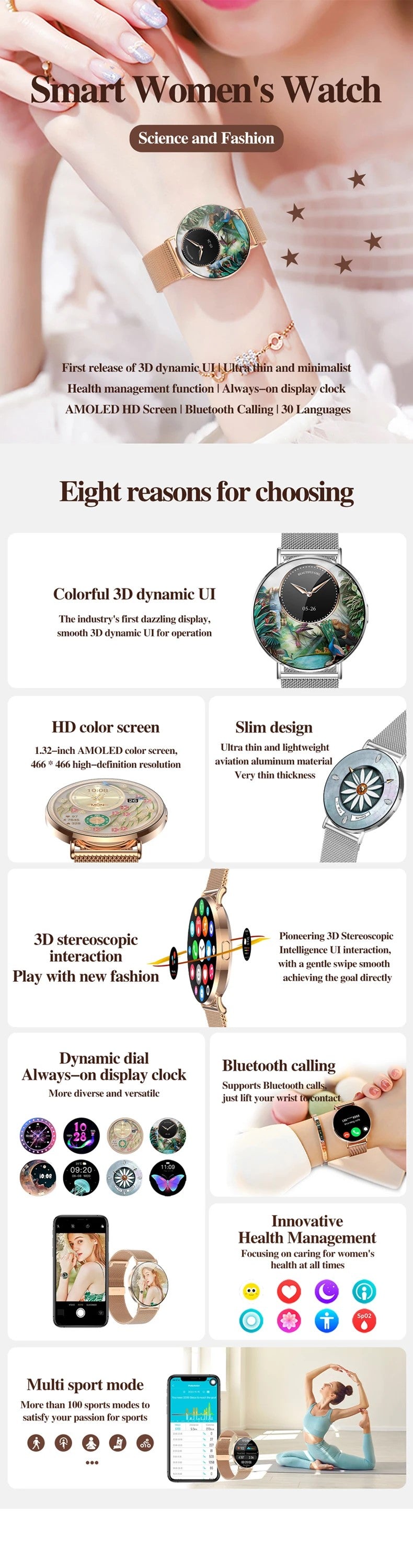 LWT KM88 Ultra Thin Calorie Tracker Smart Watch For Women, Purple Aluminum Alloy Watch With AMOLED Screen